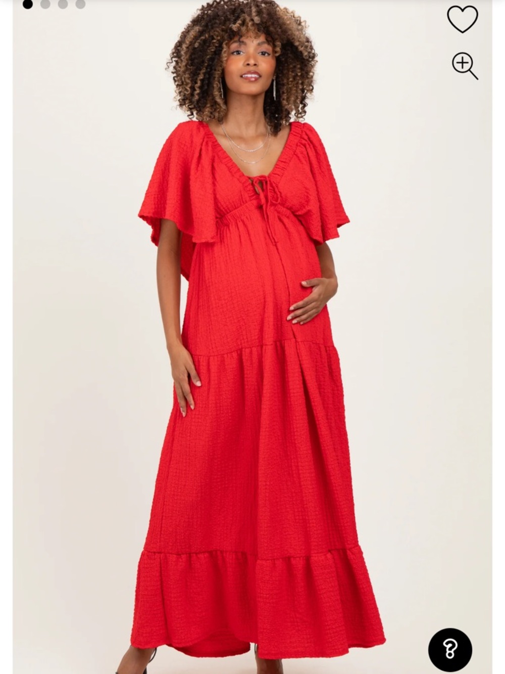 Red Flutter-Sleeve Maternity Maxi Dress